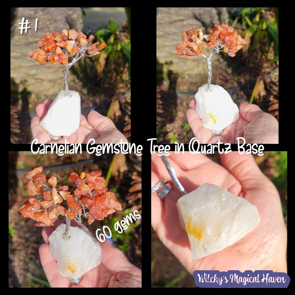 Carnelian Gemstone Tree with Quartz Base
